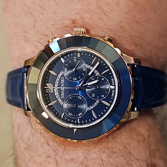 Navy Blue and Rose Gold Women's or Men's Swarovski Octea Lux Watch - Picture 3 of 4